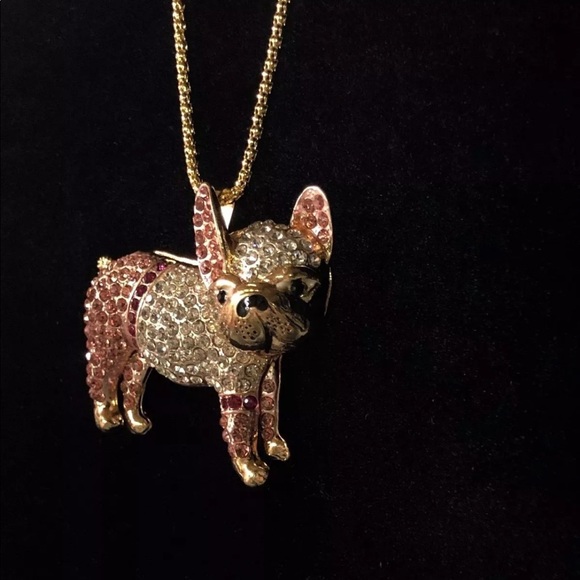 Betsey Johnson Bull Dog Pink Crystal 28” Necklace - Picture 7 of 8